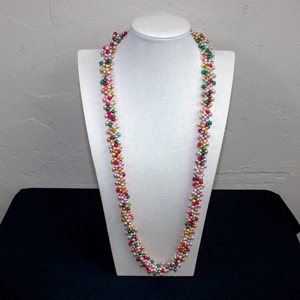 Vintage Faux Pearl Multicolor Seed Bead Rope Style Necklace 36" Twisted